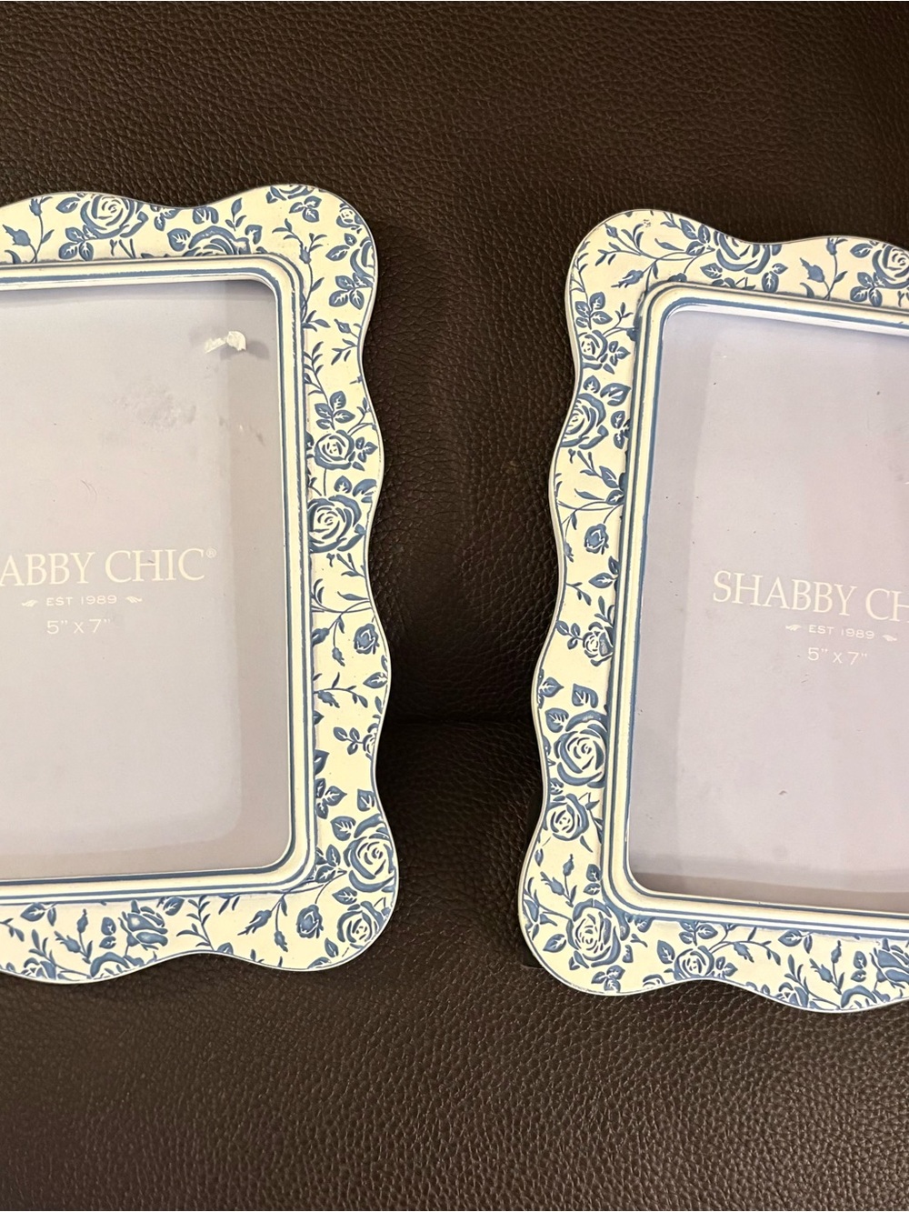 Shabby Chic Cream and Blue Floral Ceramic Frames - Pair
